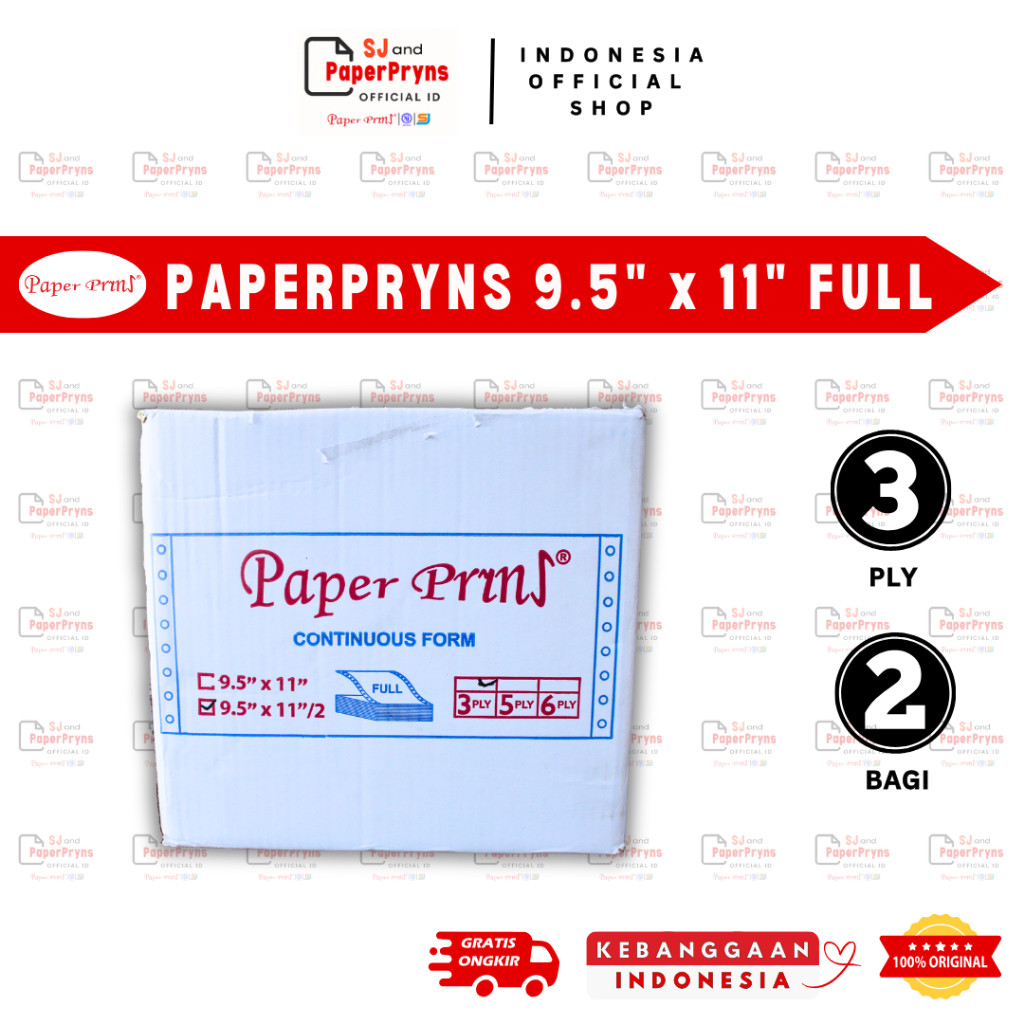 

PAPERPRYNS Kertas Continuous Form 9,5" × 11/2" - BAGI 2 (3 PLY) FULL NCR Sheets