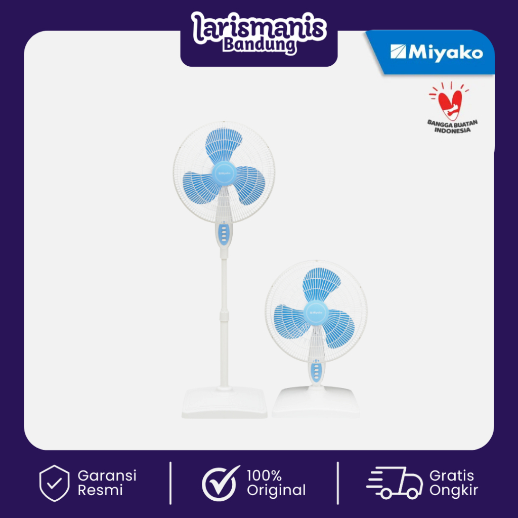 Miyako Kipas Angin Berdiri & Meja 16 Inch KAS-1618 KB PL Duo Stand & Desk Fan Jaring Plastik