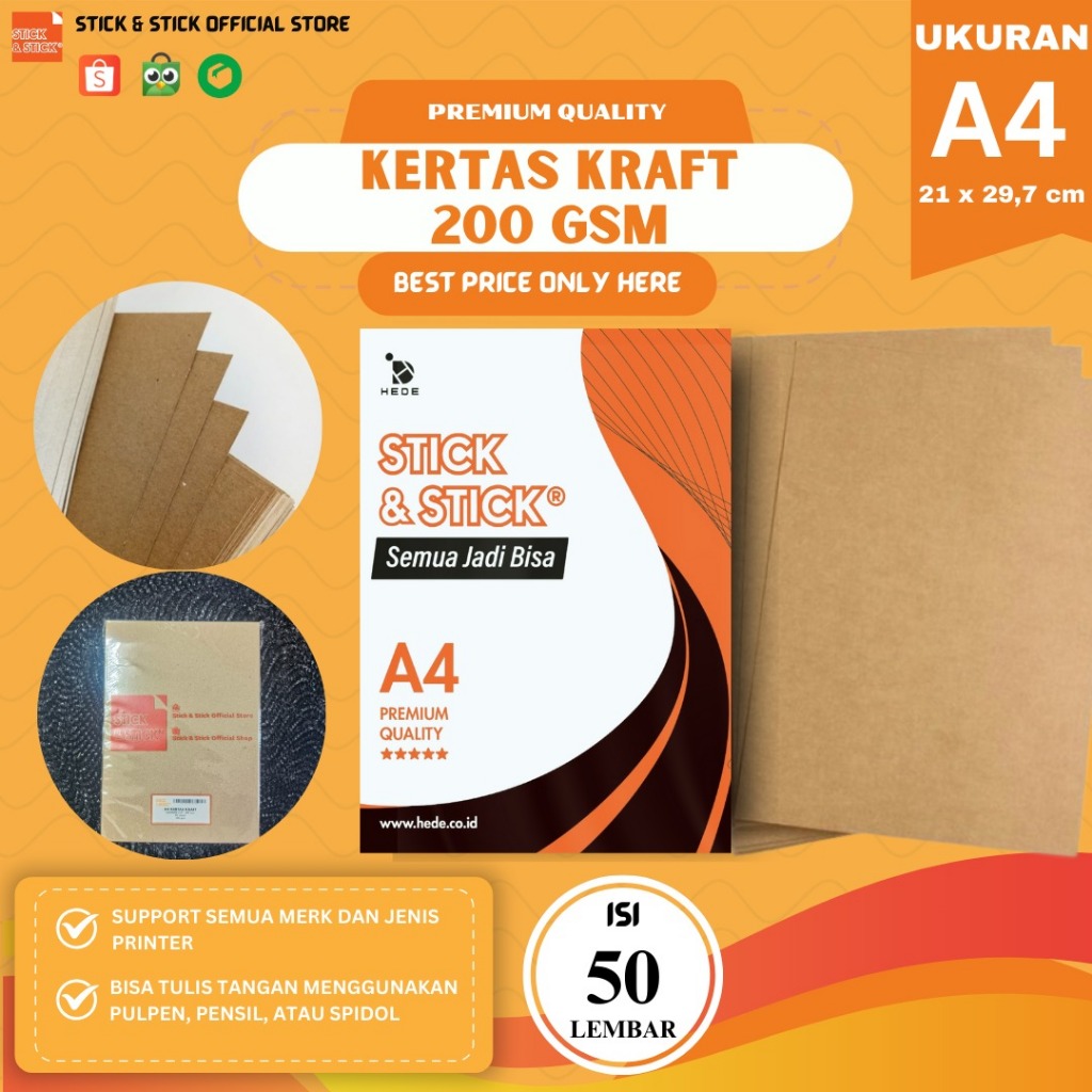 

Kertas Samson Kraft Liner 200 gsm A4 isi 50 lembar / Hangtag, Amplop, Kertas Pembungkus