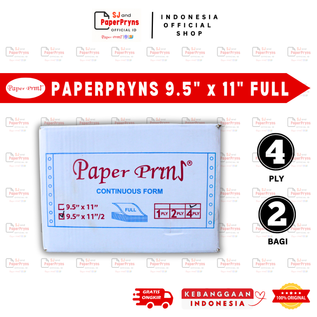 

PAPERPRYNS Kertas Continuous Form 9,5" × 11/2" - BAGI 2 (4 PLY) FULL NCR Sheets
