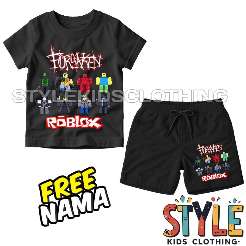 BISA COD Setelan Kaos Anak Celana Anak Roblox Forsaken All Karakter Free Nama/T-shirt Baju Anak Cela