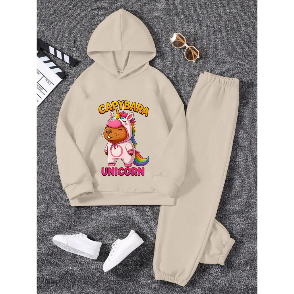 Setelan Sweater Hoodie Topi Anak Remaja Anak Perempuan Dan laki-laki Gambar Capybara Unicorn