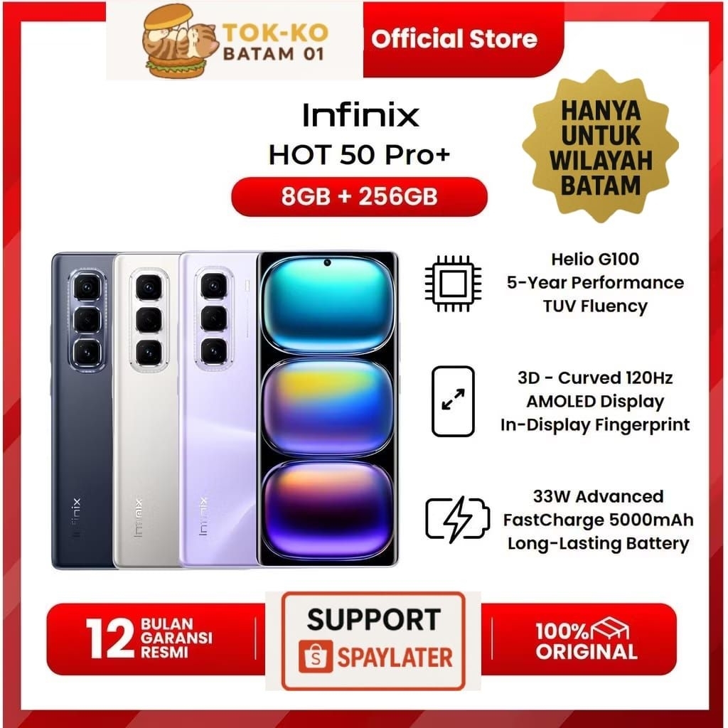 INFINIX HOT 50 PRO+ 8/256 GB LAYAR 3D CURVED LENGKUNG AMOLED GARANSI - BATAM