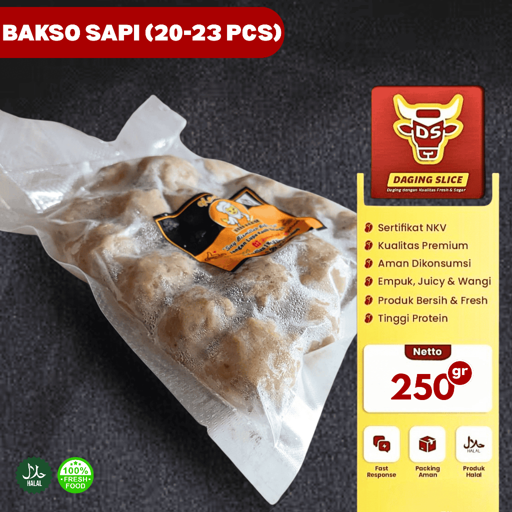 

Bakso Sapi Polos Isi 20-23 PCS 250 gr Baso Frozen Premium Gurih Kenyal Full Daging Bandung