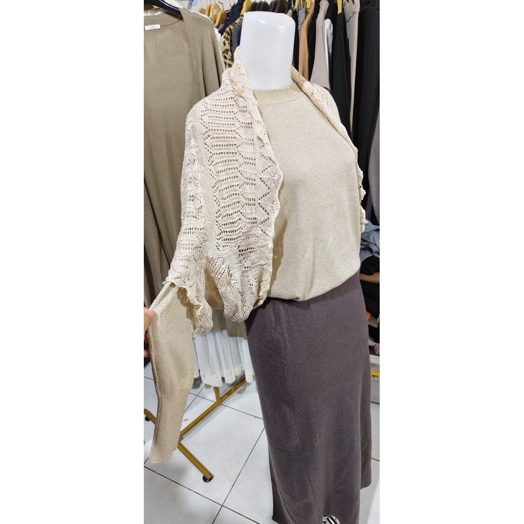 outer crop rajut jaring bahan lembut over size panjang 44