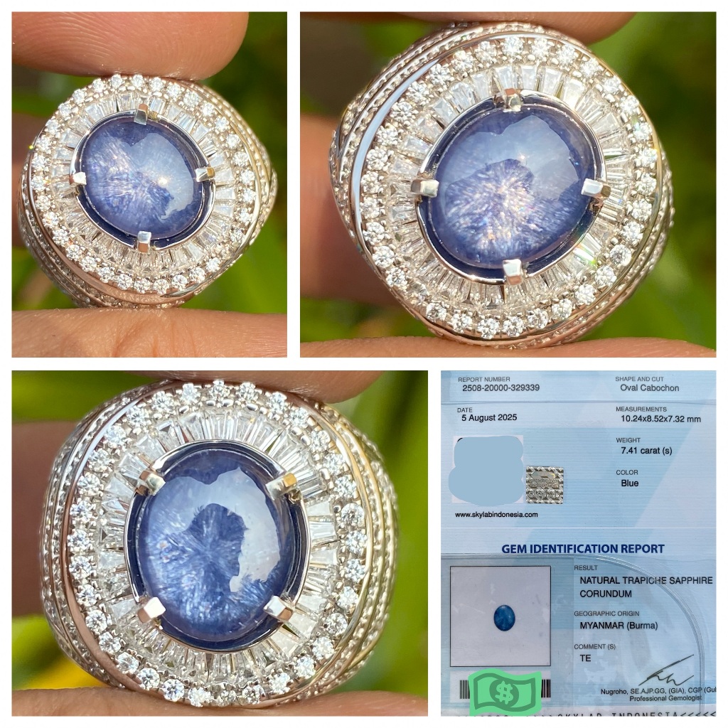 Natural 7.41ct blue perfect trapiche sapphire burma