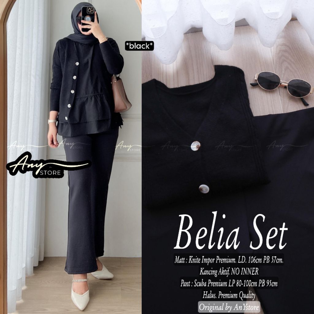 Belia Set NO INNER setelan atasan Knite Import Premium dan celana panjang scuba premium outfit kampu