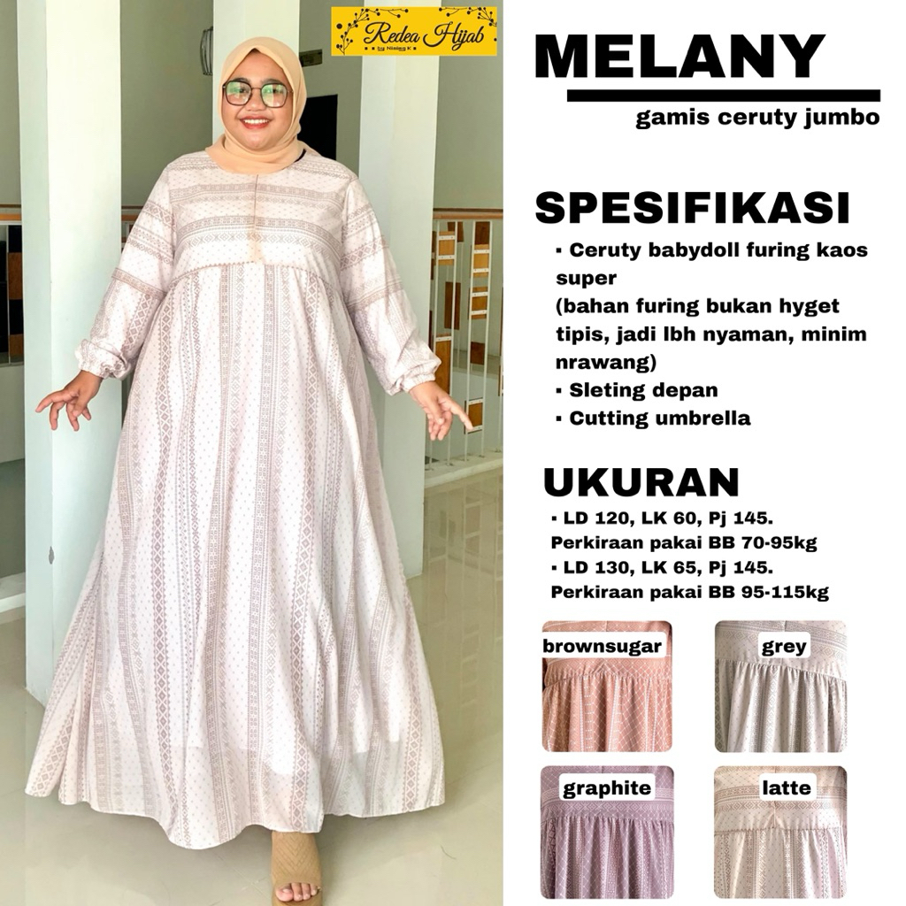 Gamis Wanita Muslimah Melany Jumbo Maxy Dress Bahan Ceruty Babydoll Full Furing Motif Garis LD120