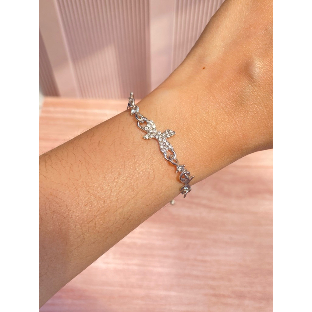 Gelang Titanium Perak Zirkon Model Serut