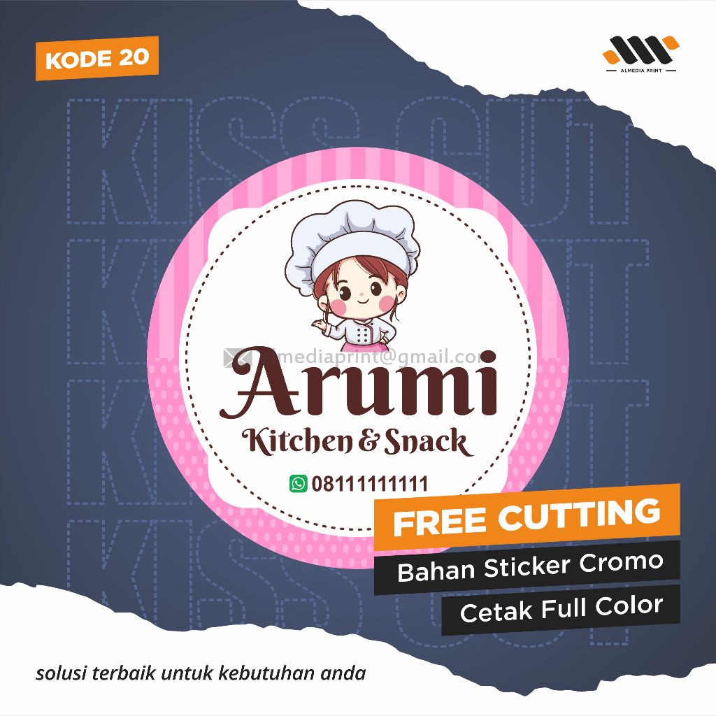 

(Isi 45-150 PCS) Cetak Stiker Cromo Vinyl Produk Kemasan Label Stiker Makanan Minuman (Free Cutting)