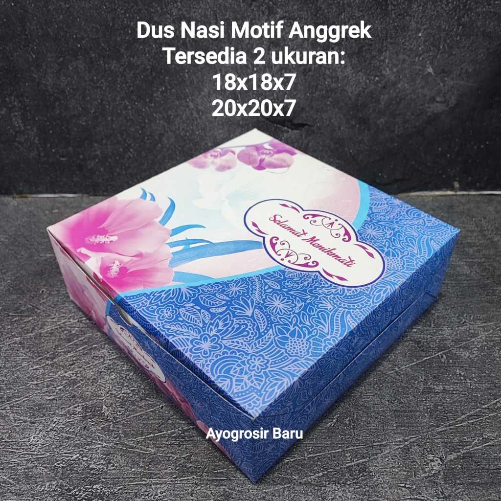 Dus Nasi 20x20 Motif Anggrek isi 100 pcs GS Box Besek Biru