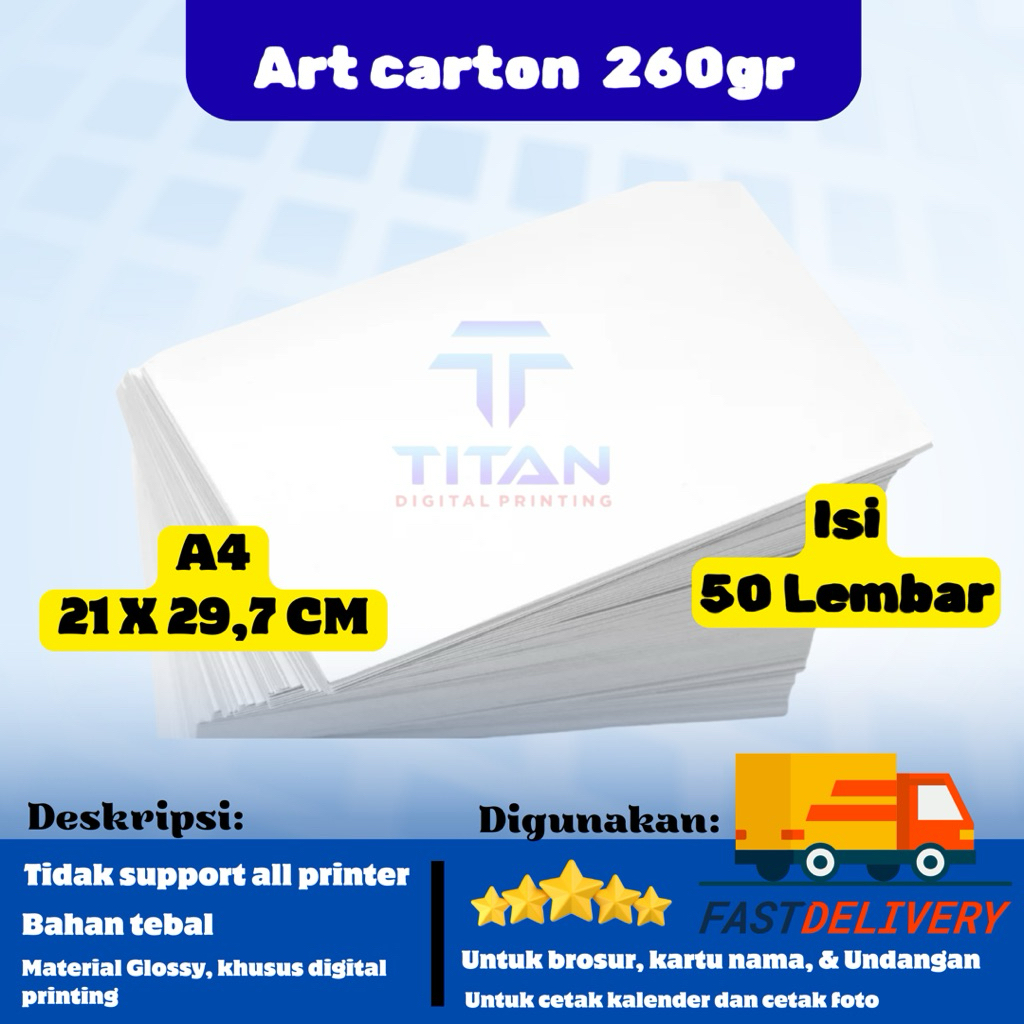 

Kertas Art Carton 260 gsm A4 isi 50 lembar / Art Carton 260 gsm