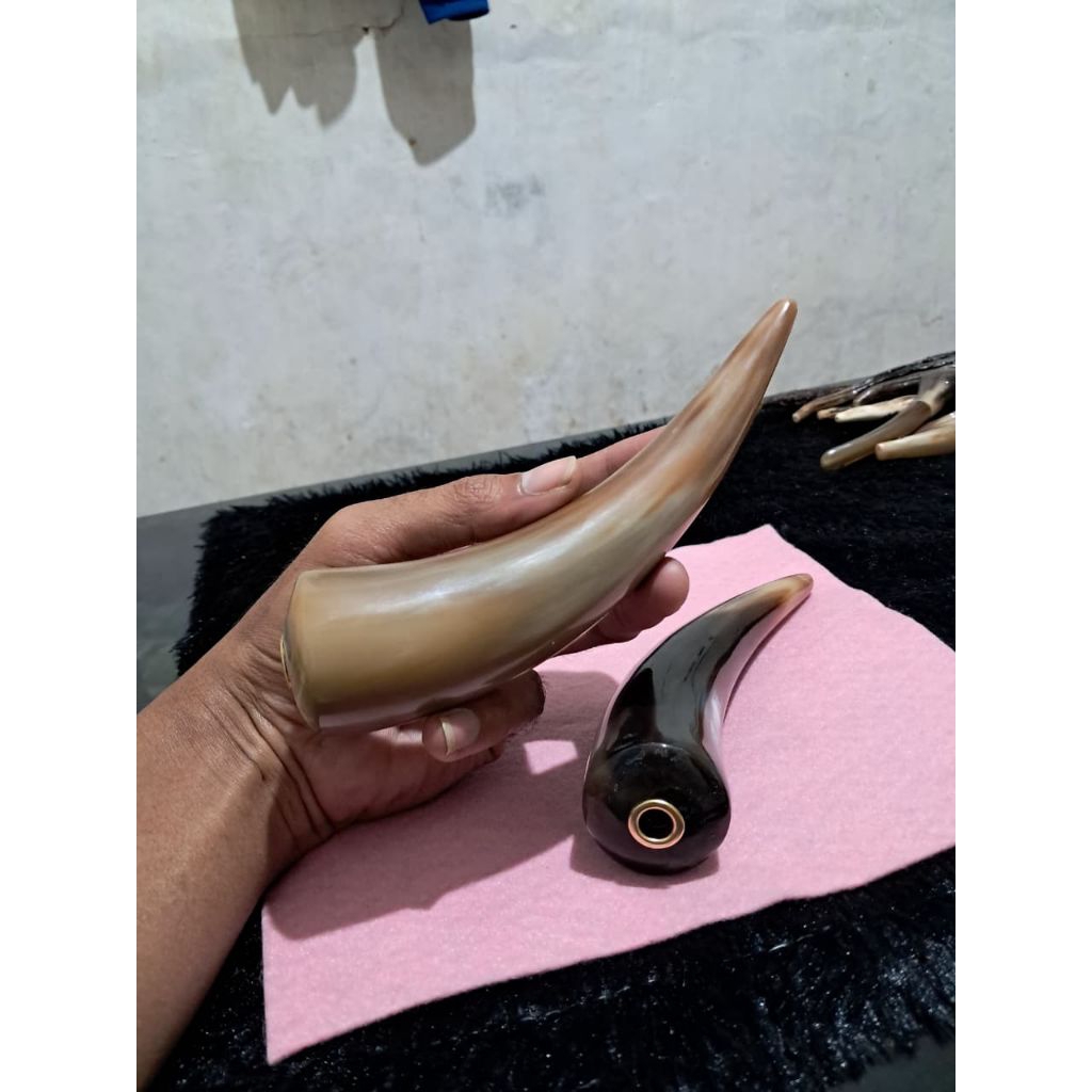 Once pipa dari bahan tanduk Kerbau model bulat jumbo dengan ukuran 17cm warna bule/putih..