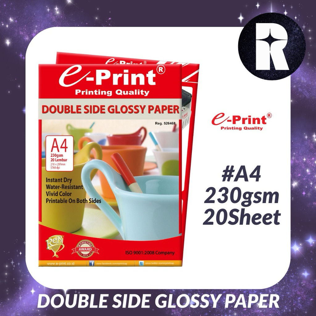

E-PRINT KERTAS GLOSSY DOUBLE SIDE HIGH 230 GSM A4 20S (FISH)