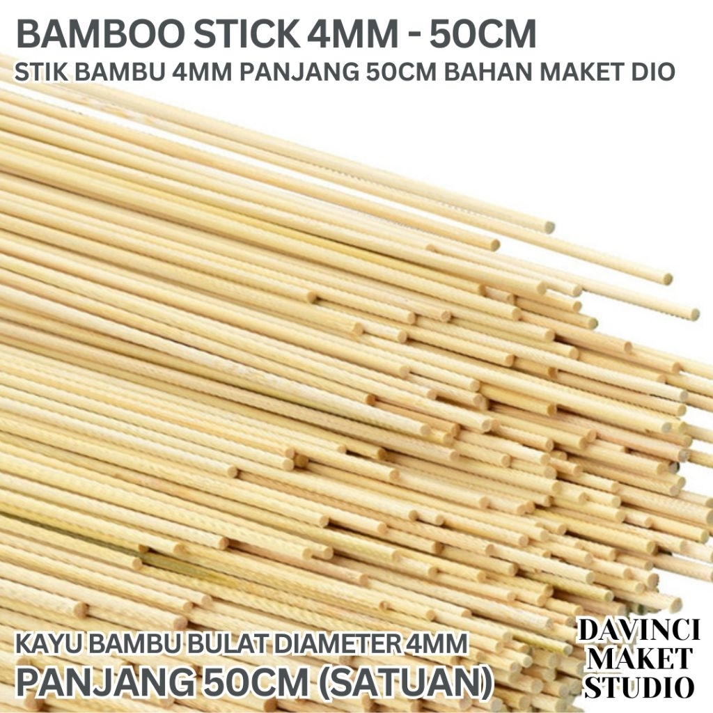 Stik Bambu Batang Bulat Kayu Padat 4mm 50cm - Bamboo Wood Stick Round Solid 4 mm 50 cm