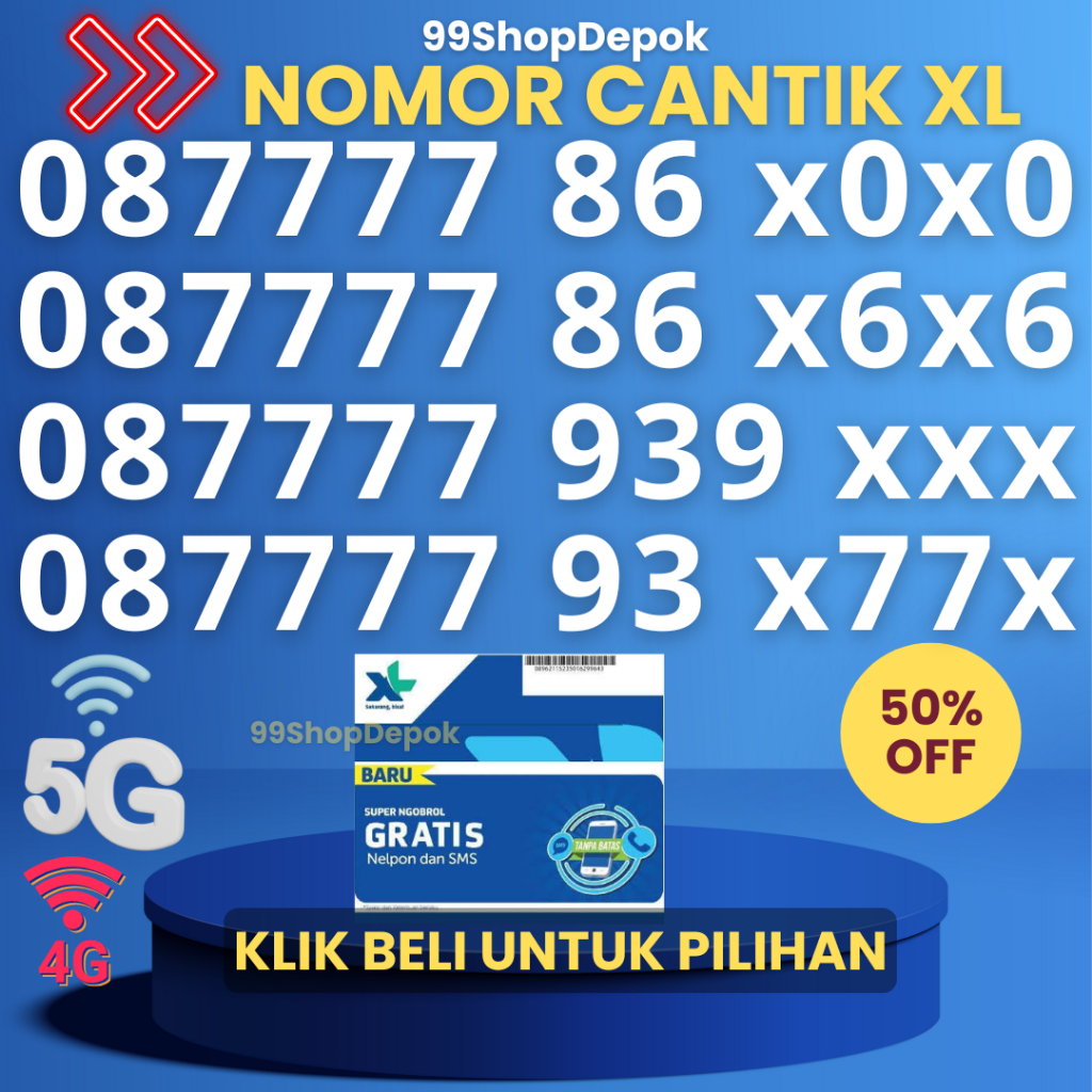 Kartu Perdana Nomor Cantik XL 55.2 Nomer Cantik XL 4g 5g - XL 7777 No Cantik XL 5g Murah Seri 18000