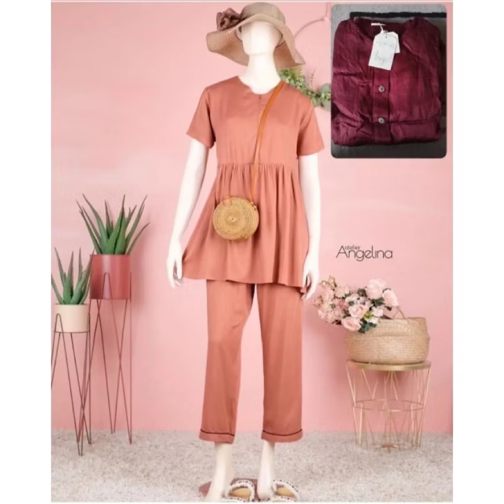 [SIAP KIRIM] LUNA PAJAMAS SILK MAROON SIZE S BY ATELIER ANGELINA