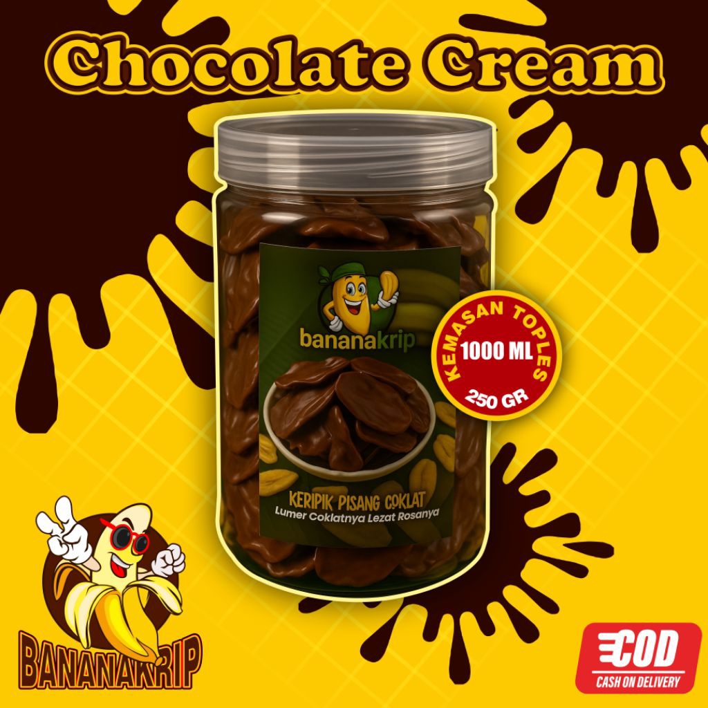 

Keripik Pisang Coklat Tebal Toples 1000 ML | bananakrip Coklat Premium