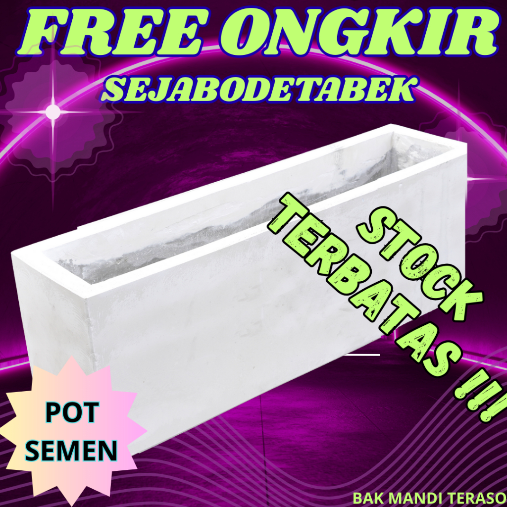Pot Kotak Panjang Semen 75x20x20 CM Putih BAK MANDI TERASO FREE ONGKIR SEJABODETABEK