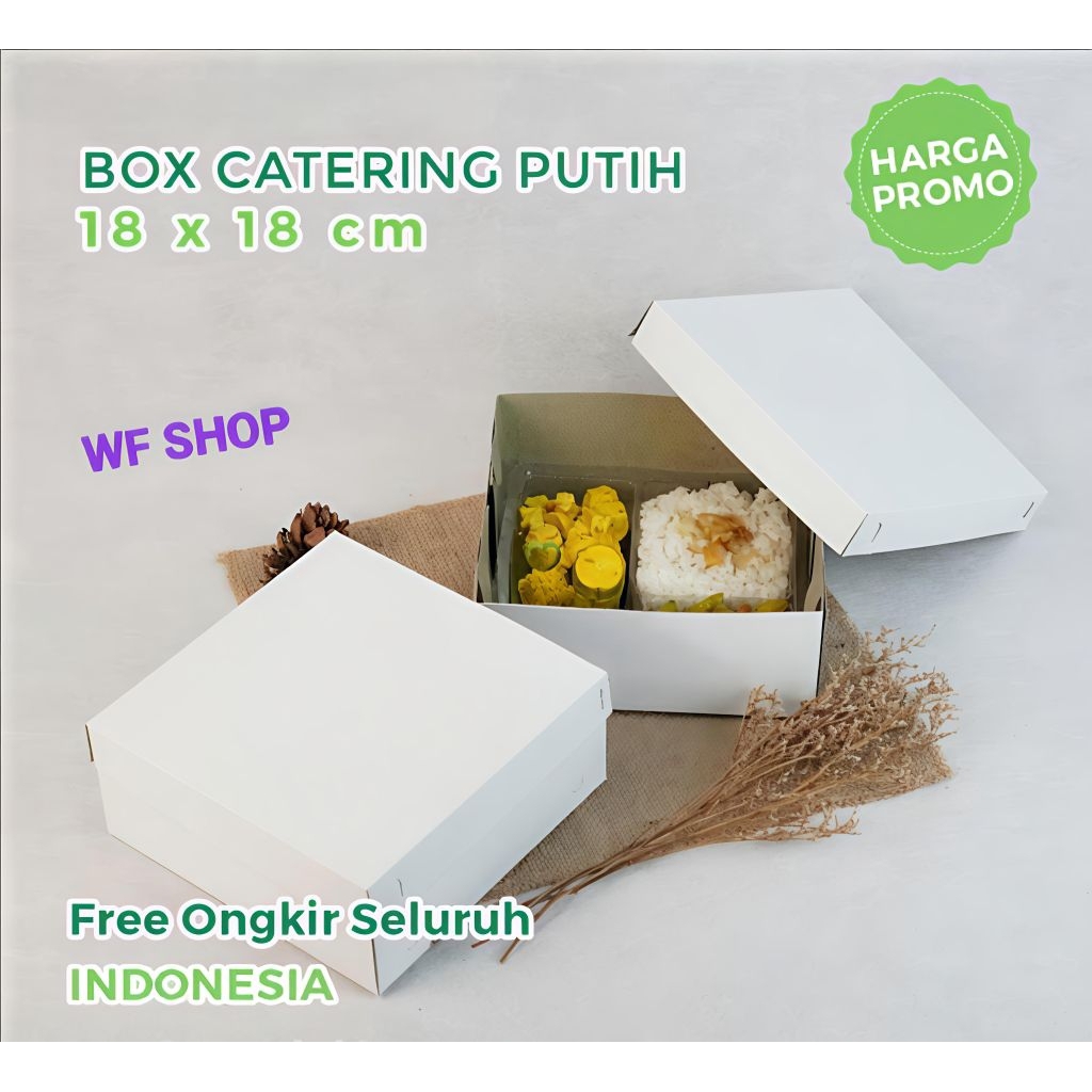 

Dus tps polos + mika Isi 50pcs 18x18 20×20 Duplek Tebal 350 GSM Box Catering Putih Kotak Makan Dus Snack Kue