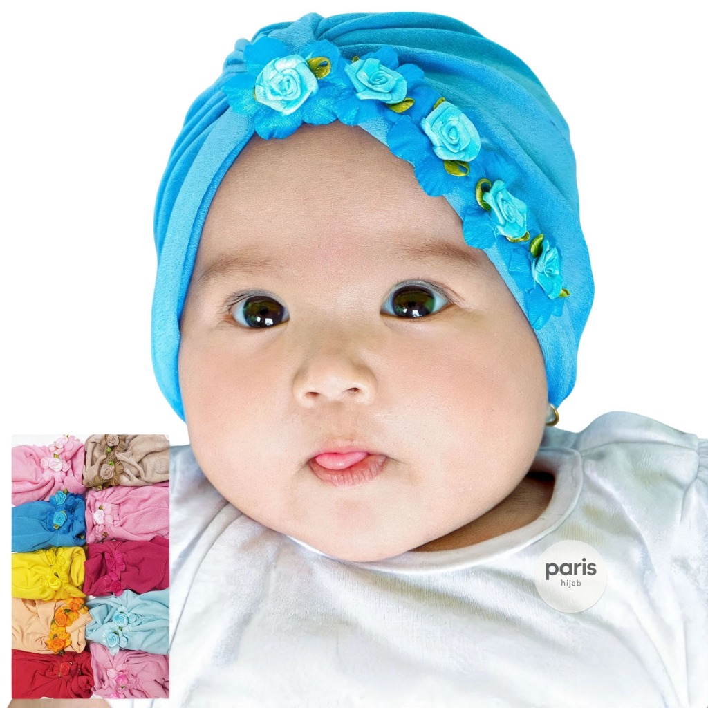 Turban bayi bunga mawar samping aesthetic premium - headband ciput anak baby Perempuan Cewek