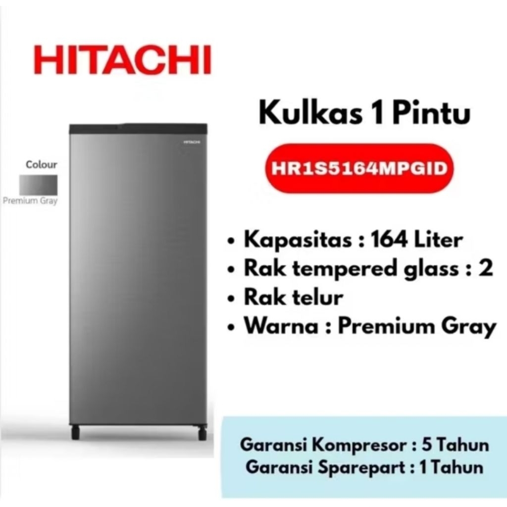 (KARGO) Hitachi Kulkas Satu Pintu Kapasitas 164 L Garansi Resmi / Kulkas 1 Pintu Hitachi Kapasitas J
