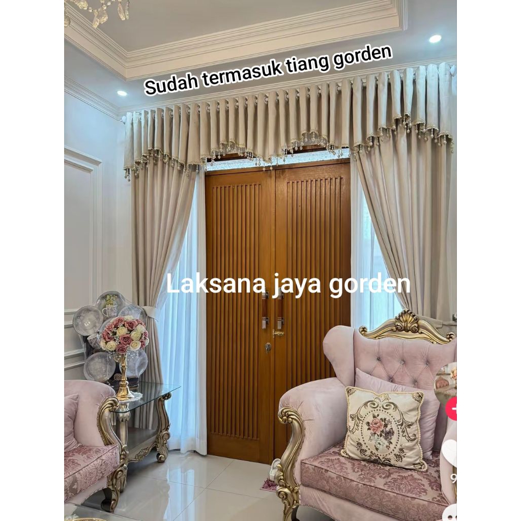1 set gorden poni pintu utama Lengkap dengan tiang gorden Gorden jendela poni Mewah