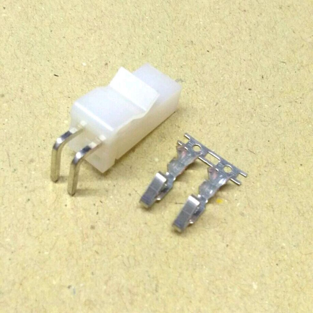 2pin Connector 3.96mm RA 2 pin White Housing konektor 2p Kaki Bengkok