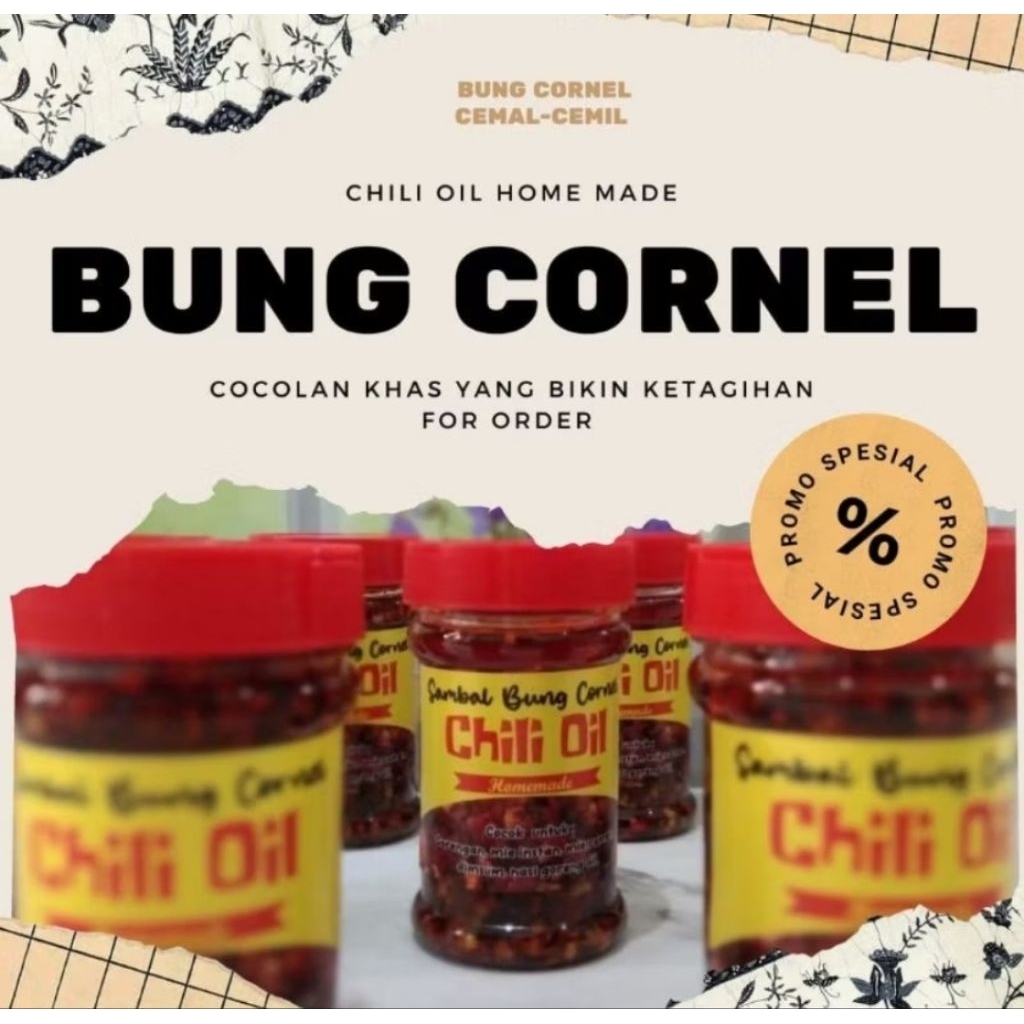 

CHIILI OIL 250 GR PREMIUM BUNG CORNEL KEMASAN SACHET 250GR ENAK PEDAS GURIH DAN HALAL