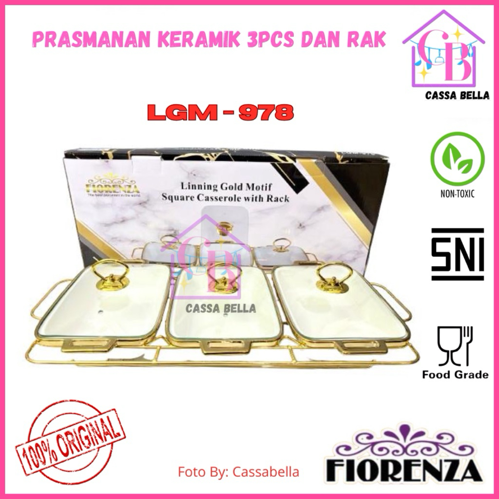 Prasmanan Set Segi Isi 3 + Tutup + Rak LGM 978 GL / Prasmanan Keramik FIORENZA / FIORENZA Prasmanan 