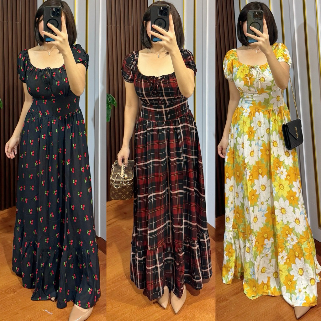 LONG DRESS WANITA KEKINIAN DRESS PANTAI SUMMER BAJU SABRINA
