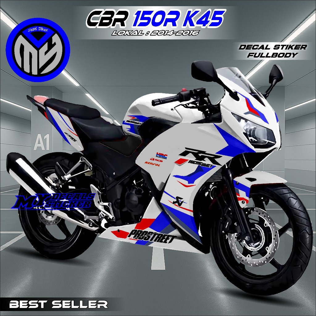 COD Decal Sticker Full Body Honda CBR 150R K45 Lokal 2014-2016 Motif Racing Putih Desain Bisa Custom