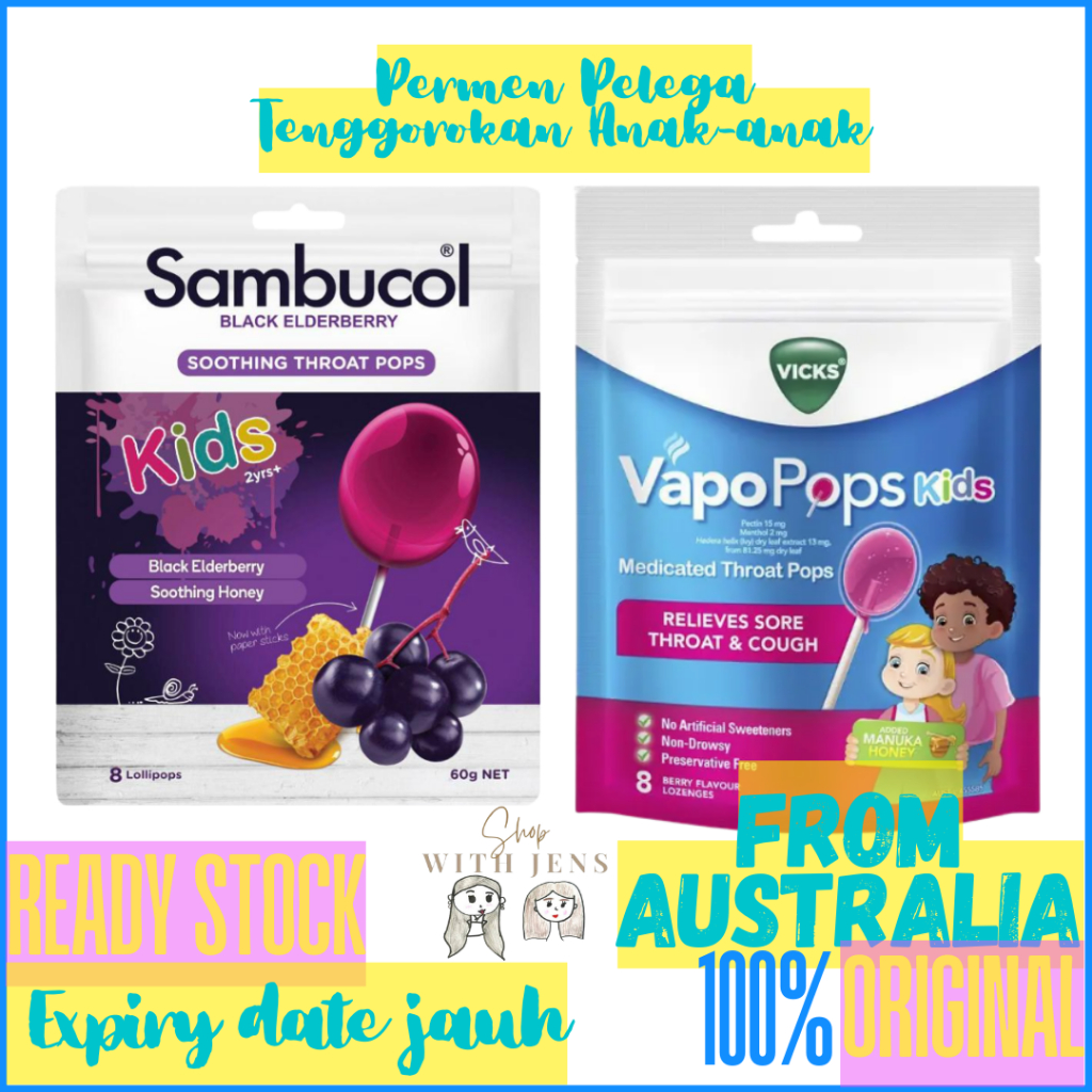 Sambucol Kids Soothing Throat Pops / Vicks Vapo Kids Pops Permen Lolipop Anak Pelega Tenggorokan dar
