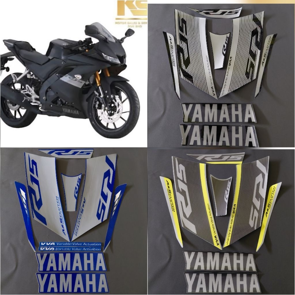 Striping yamaha r15 vva 2019 hitam silver biru lis body standar