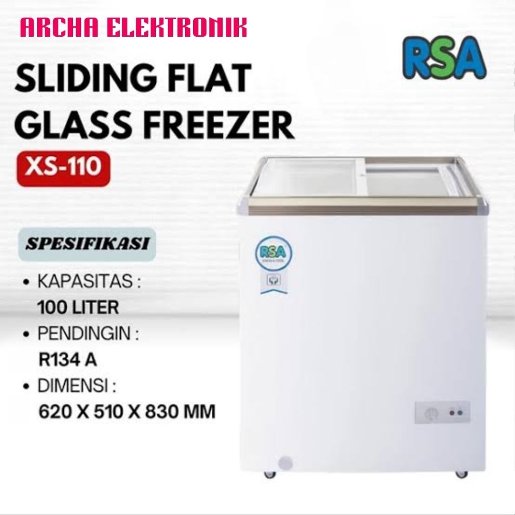 CHEST FREEZER SLIDING RSA XS-110 COOLER BOX KACA GESER 100 LITER