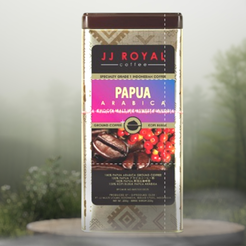 

JJ Royal 200gr Papua Arabica Ground Coffee 200gram Kopi Bubuk Murni Kemasan Kaleng Jjroyal Papua Arabika Coco Malt White Sweet Flavour Jeje