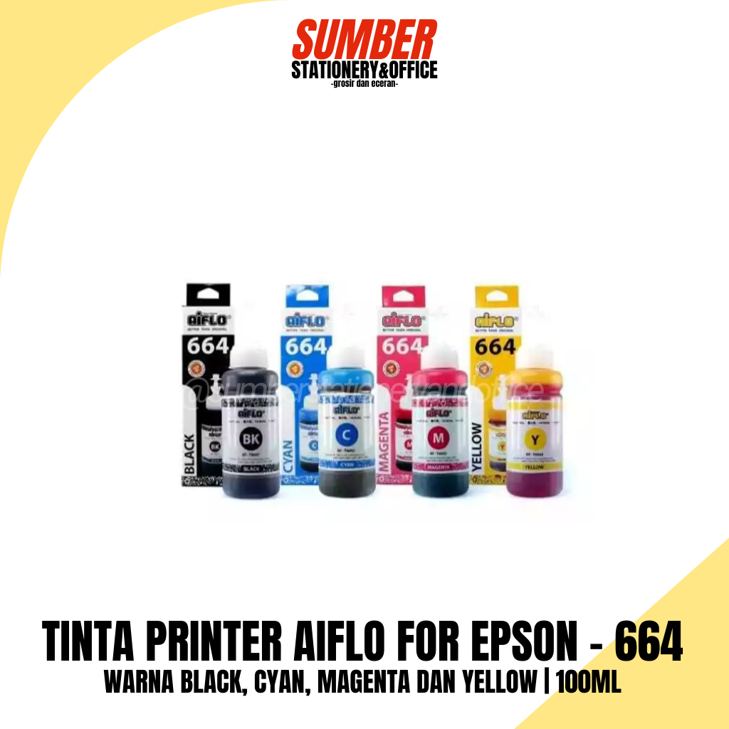 Tinta Printer Aiflo 664 - Hitam, Biru, Merah, Kuning - Isi Ulang Tinta Epson 664
