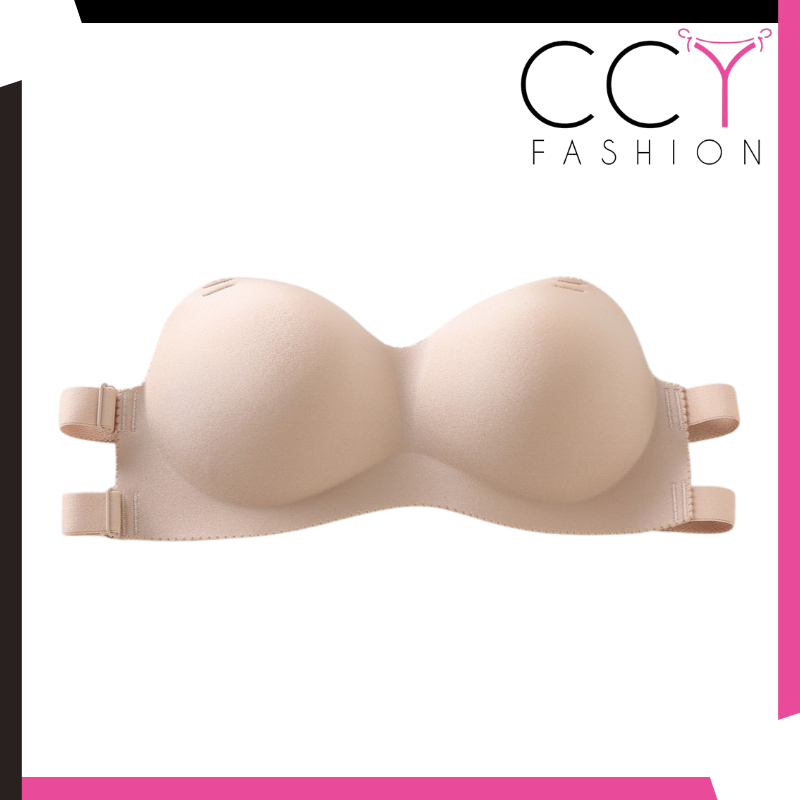 CCY FASHION Bra Kemben Push Up Wanita Tanpa Kawat Tali Bening Lepas Pasang