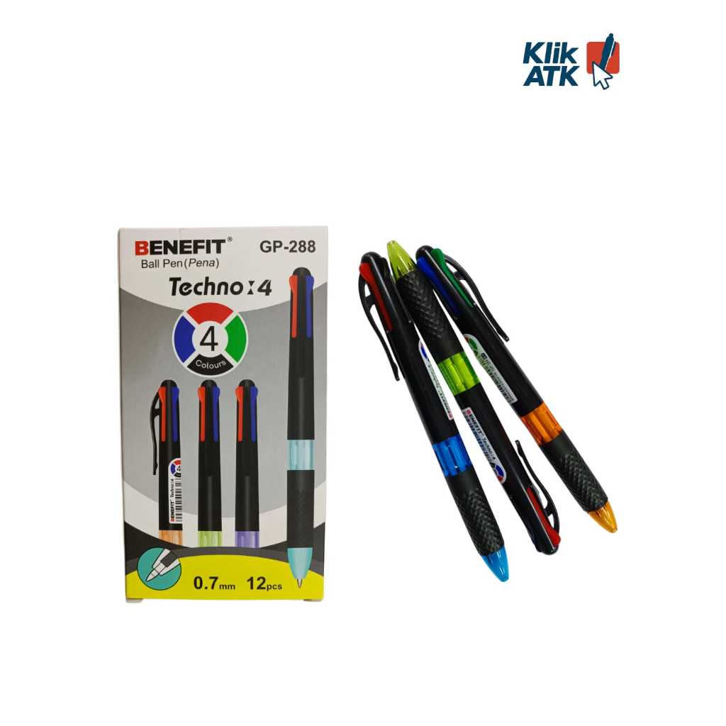 

12 Pcs Pulpen Benefit Gp-288 Techno 4 Warna 0.7mm - Per Lusin