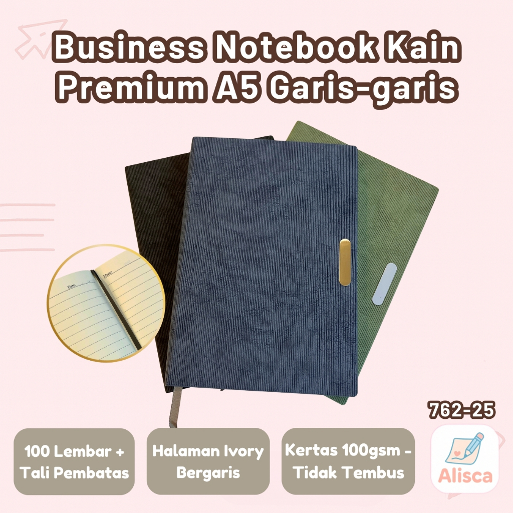 

Agenda Kain A5 Elegan - Dicai 762-25 | Buku Catatan Notebook Bergaris 100 Lembar Ivory - Alisca
