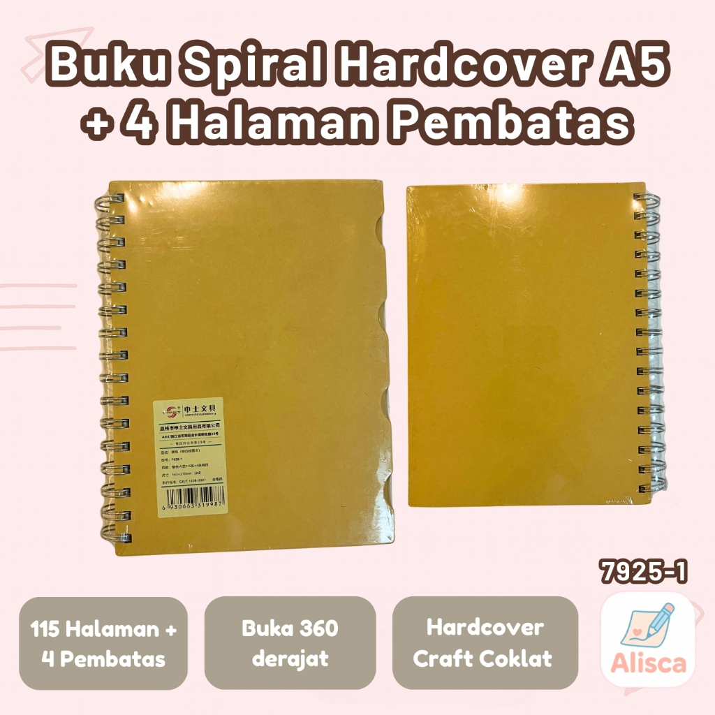 

Buku Spiral Shenshi A5 7925-1 - Hardcover Kraft + Tab Pembatas 4 Section | Notebook Agenda - Alisca