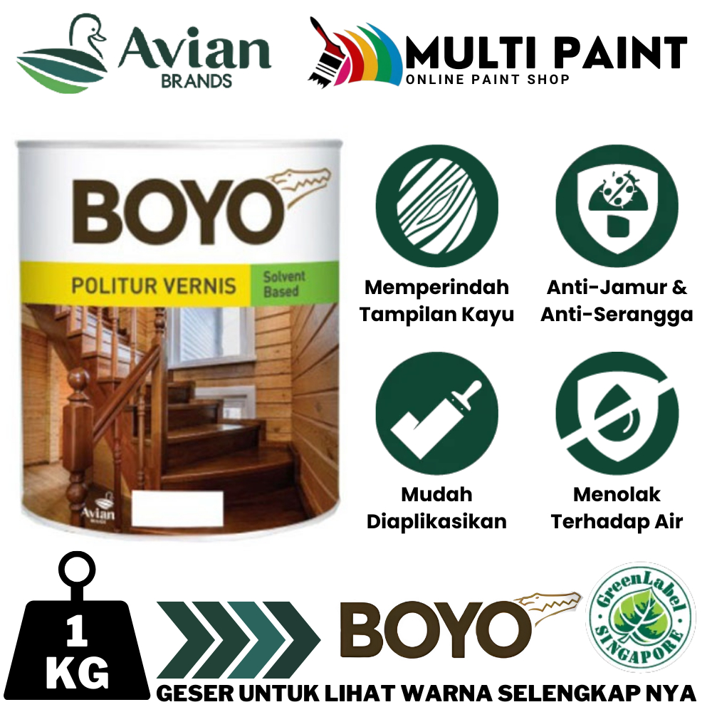 AVIAN BOYO POLITUR VERNIS SOLVENT BASED 1KG - VERNIS PLITUR BOYO VERNIS 1KG CAT POLITUR KAYU