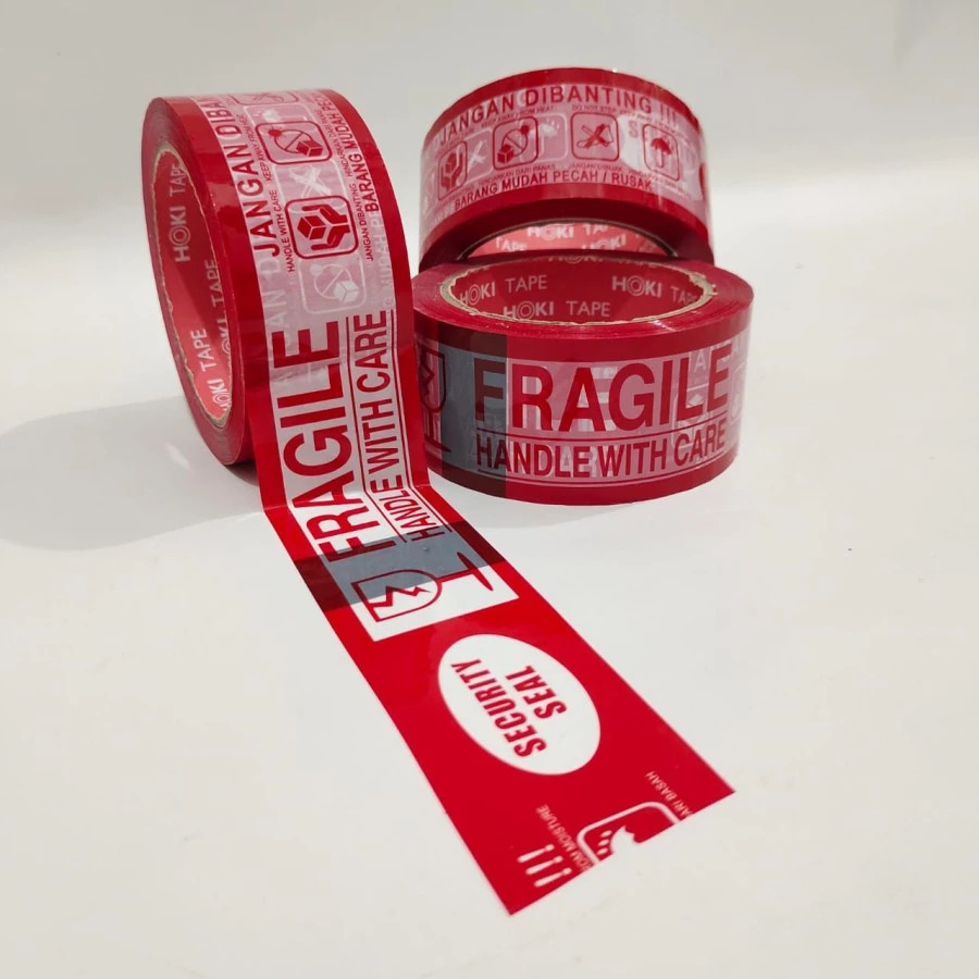 

[MIX MERAH PUTIH] Lakban FRAGILE Security Seal Selotip Jangan Dibanting Handle With Care UNBOXING