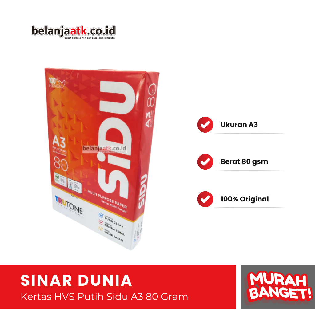 

Kertas HVS Putih Sidu A3 80 Gram
