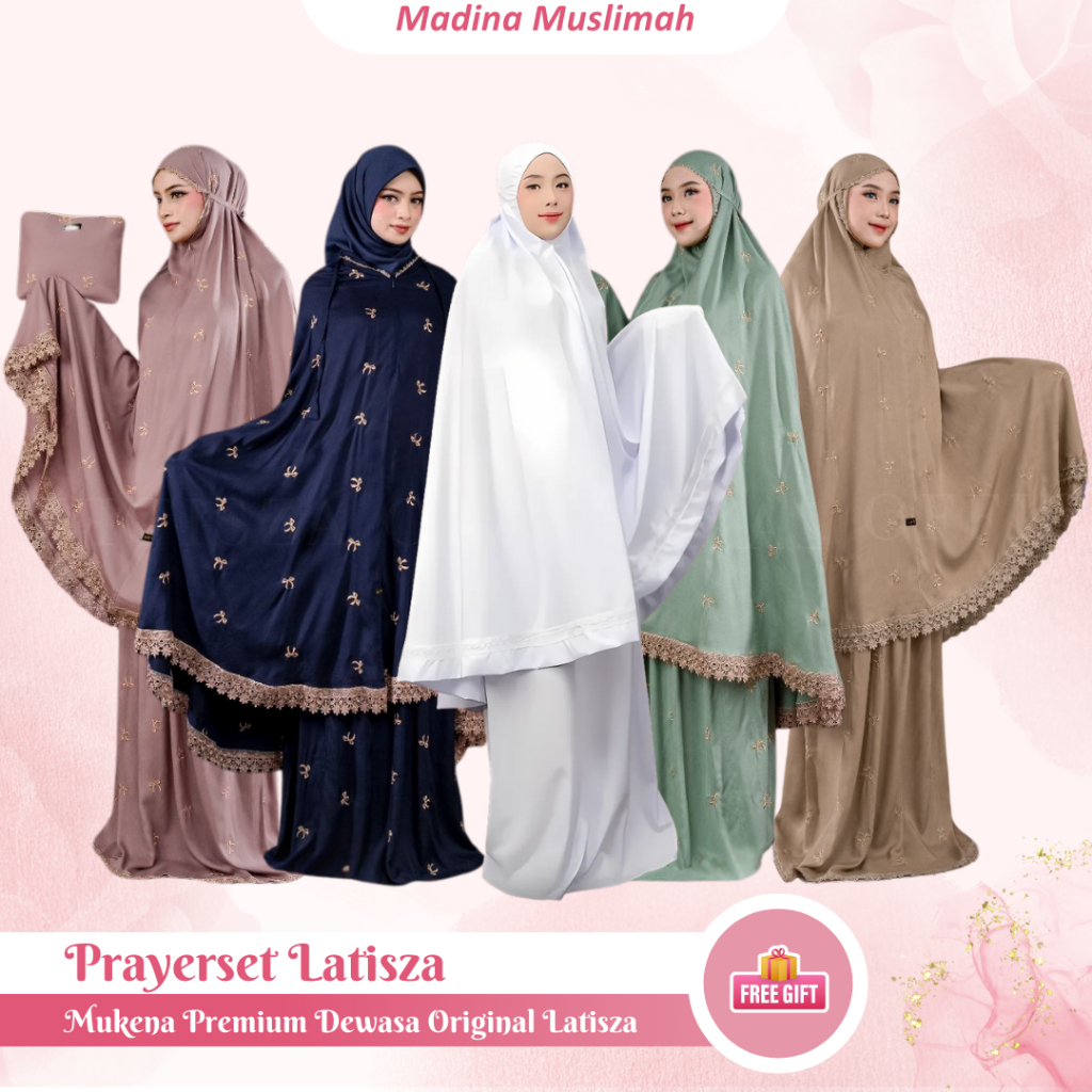 Mukena Annisa dan Aziza Bahan Cotton Premium Warna Putih Elegan Mukena Cantik Latisza Official