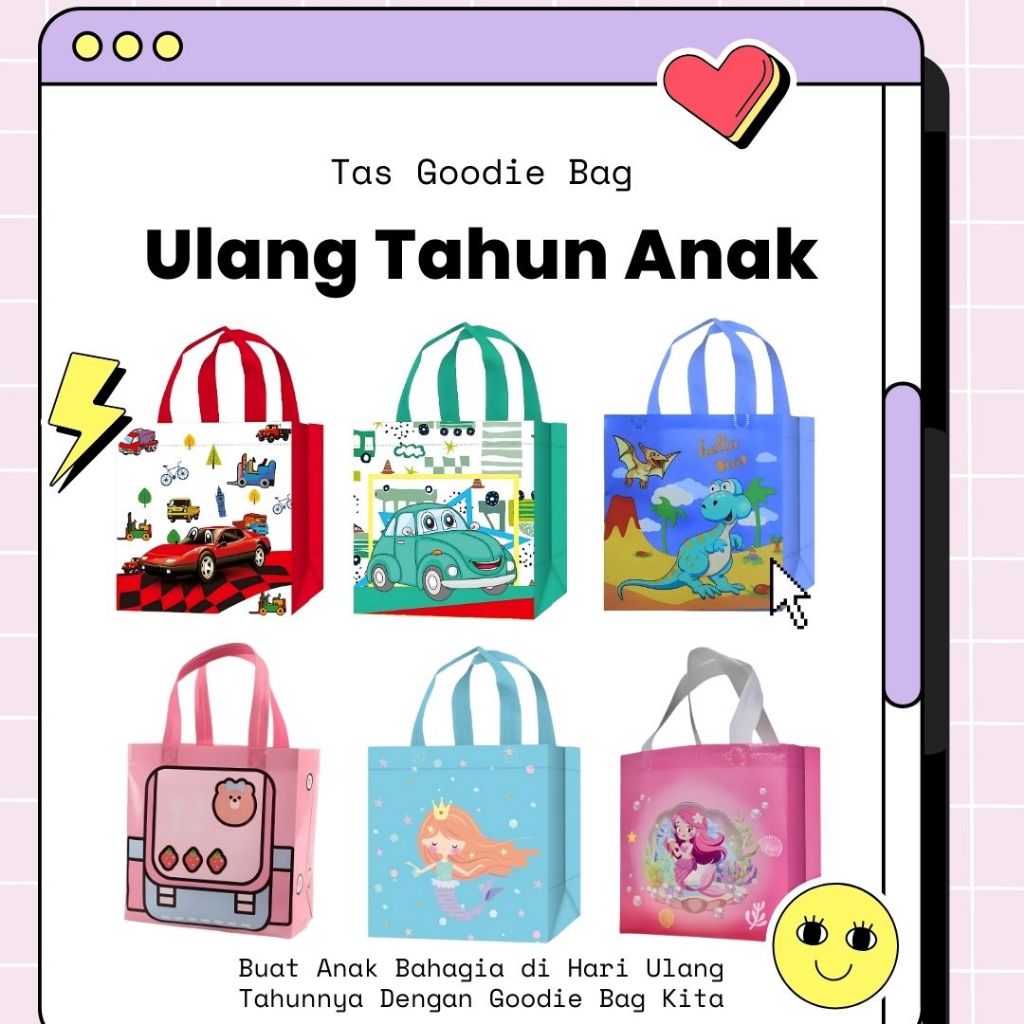 

【Produsen dimiliki】Tas Spunbond Ulang Tahun Anak /Goodie Bag Spunbond/Tas Souvenir premium /Tas Kado