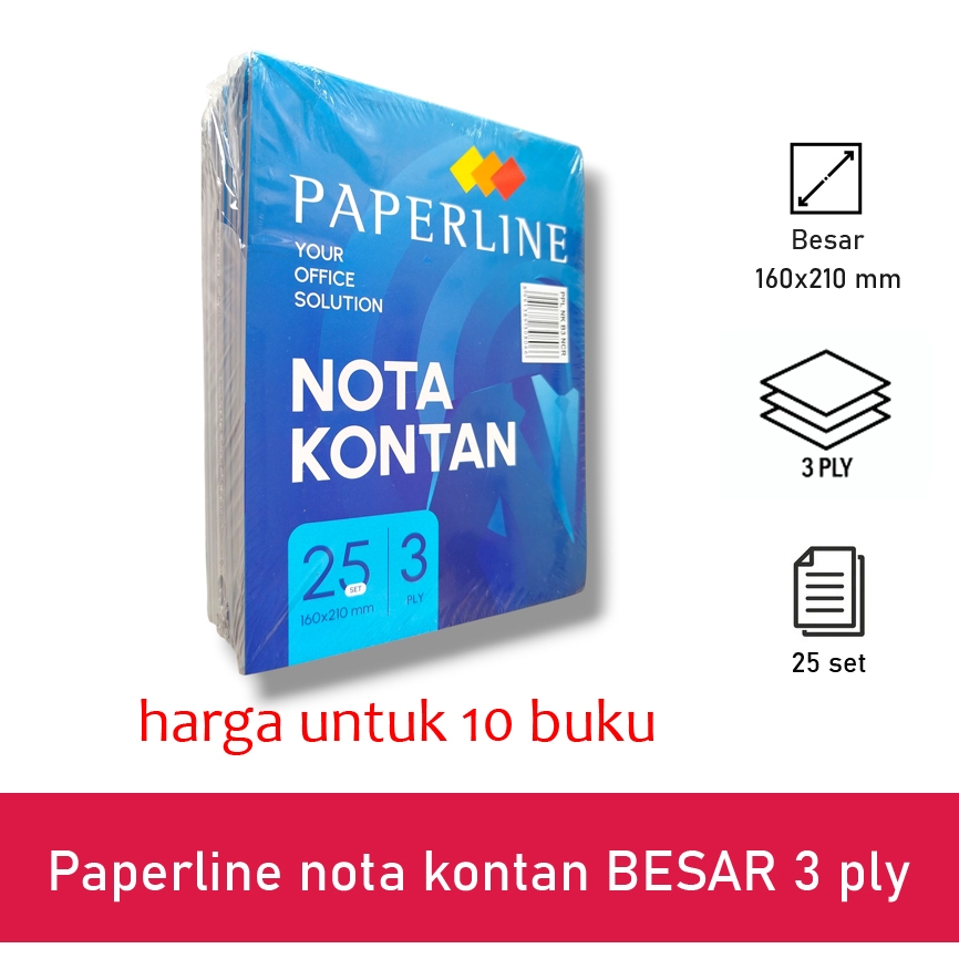 

Buku nota Paperline 3 ply BESAR Buku nota kontan 3 rangkap buku nota NCR buku bon rangkap 3 (PAK 10 buku) PACK isi 10 buku