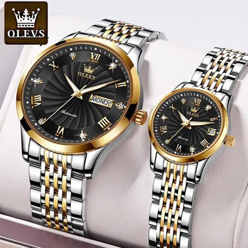Olevs Jam Tangan Pasangan Original Automatic Terbaru Kalender Ganda Mewah Elegan Mechanical Watch