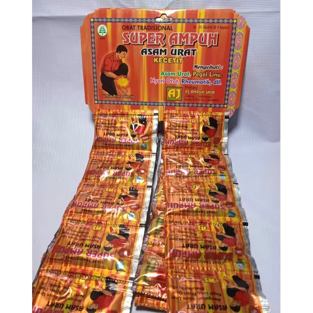 SUPER AMPUH KAPSUL ORIGINAL ASLI ASAM URAT KECETIT KEMASAN HANGER ISI 20 SACHET