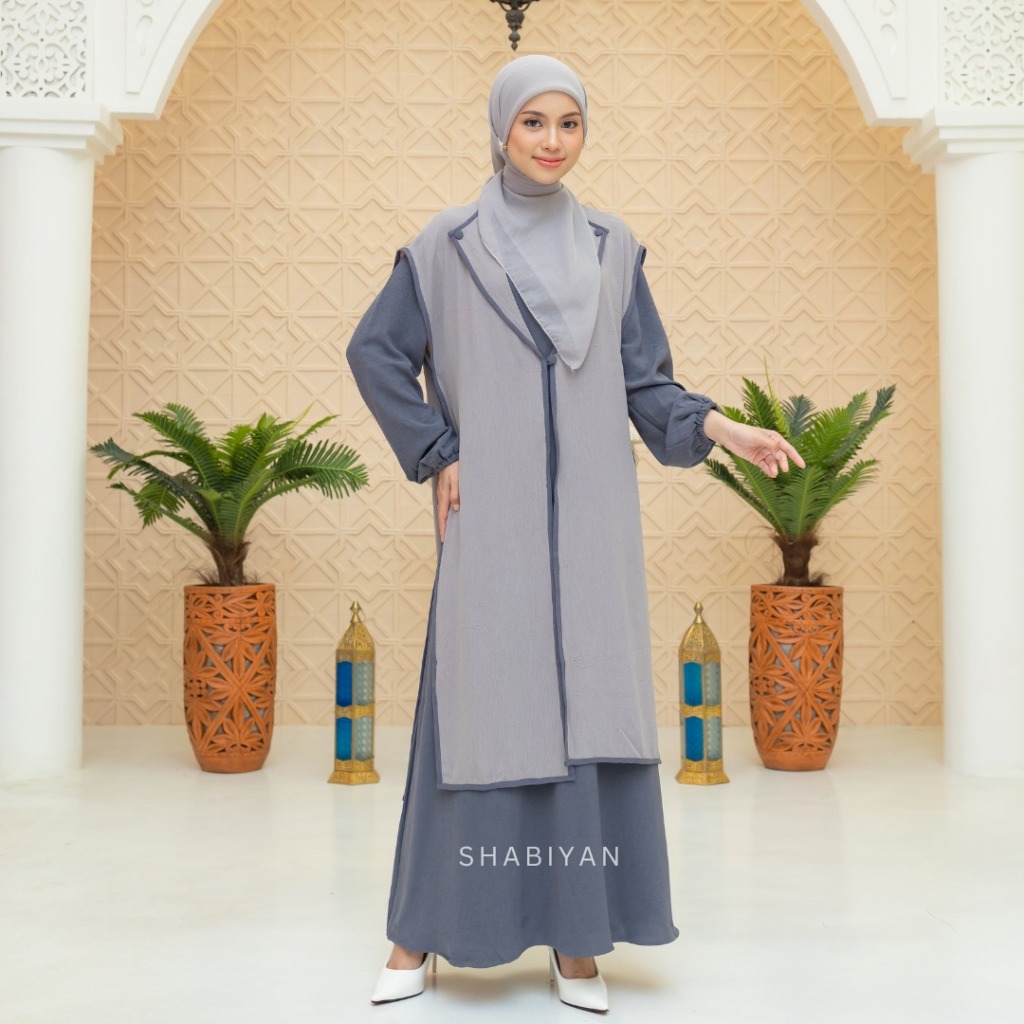 SHABIYAN-602 Gamis Cardigan Panjang Muslimah Set Inner Outer Kombinasi Hijab Friendly